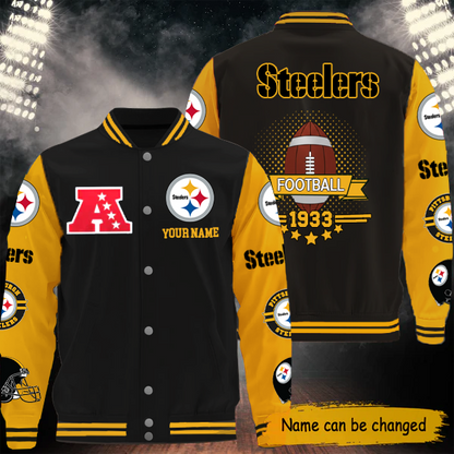 [SPECIAL OFFER] NEW CUSTOMIZED NFL14 PSB PITTSBURGH STEELERS BASEBALL JACKET