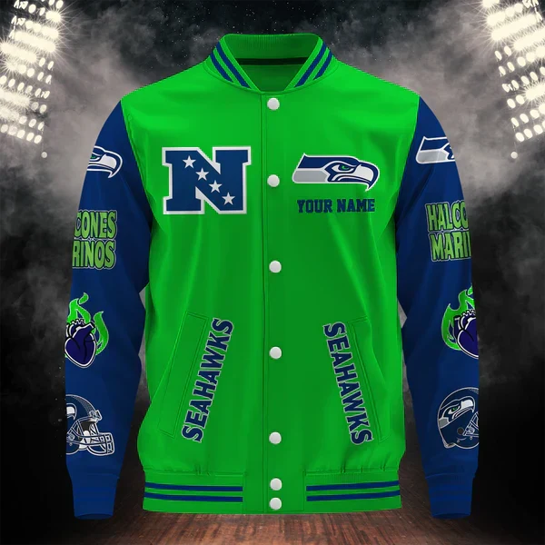 [SPECIAL OFFER] NEW CUSTOMIZED NFL06 SSH SEATTLE SEAHAWKS BASEBALL JACKET