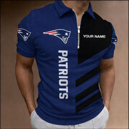[SPECIAL OFFER] NEW CUSTOMIZED NFL27 NEP NEW ENGLAND PATRIOTS ZIP POLO SHIRT